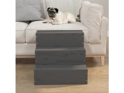 vidaXL Schody pre domáce zvieratá sivé 40x37,5x35 cm masívna borovica