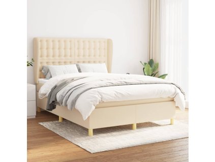 vidaXL Posteľný rám boxspring s matracom krémový 140x200 cm látka
