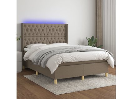 vidaXL Posteľ boxsping s matracom a LED sivohnedá 140x200 cm látka