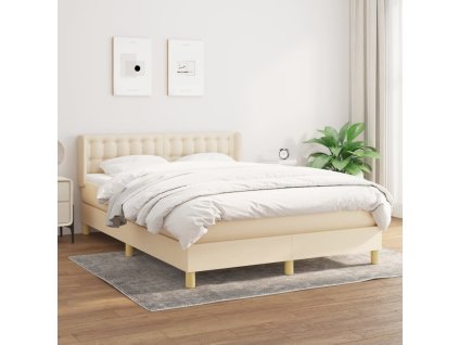 vidaXL Posteľný rám boxspring s matracom krémový 140x200 cm látka