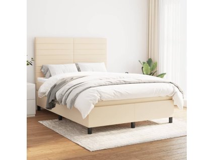 vidaXL Posteľný rám boxspring s matracom krémový 140x200 cm látka