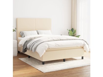 vidaXL Posteľný rám boxspring s matracom krémový 140x200 cm látka