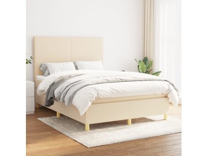 vidaXL Posteľný rám boxspring s matracom krémový 140x200 cm látka