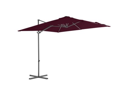 vidaXL Závesný slnečník s oceľovou tyčou bordovo-červený 250x250 cm