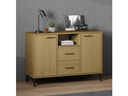 vidaXL Komoda s kovovými nohami hnedá 113x40x77 cm masívne drevo OSLO