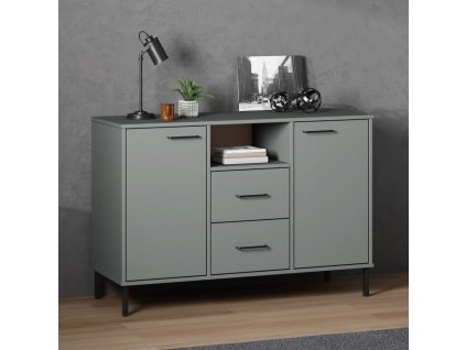 vidaXL Komoda s kovovými nohami sivá 113x40x77 cm masívne drevo OSLO