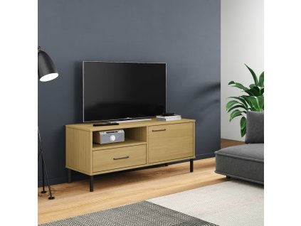 vidaXL TV skrinka s kovovými nohami hnedá masívna borovica OSLO