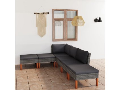 vidaXL 6-dielna záhradná sedacia súprava s podložkami polyratan sivá