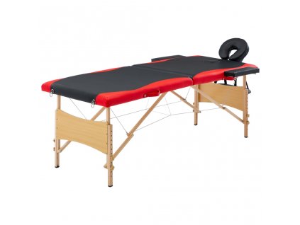vidaXL Skladací masážny stôl, 2 zóny, drevo, čierno červený