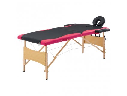 vidaXL Skladací masážny stôl, 2 zóny, drevo, čierno ružový