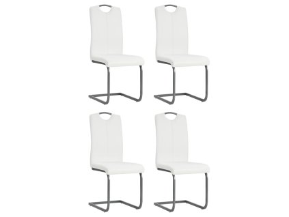 vidaXL Jedálenské stoličky, perová kostra 4 ks, biele, umelá koža