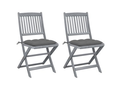 vidaXL Skladacie záhradné stoličky s podložkami 2 ks akáciový masív