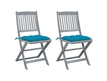 vidaXL Skladacie záhradné stoličky s podložkami 2 ks akáciový masív