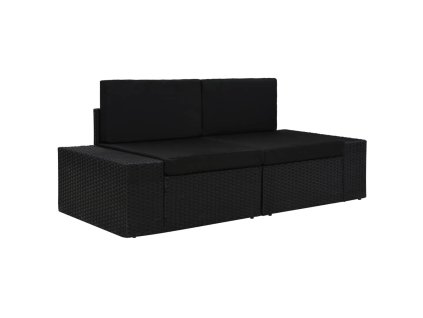 vidaXL Sektorová pohovka čierna polyratanová 2-miestna