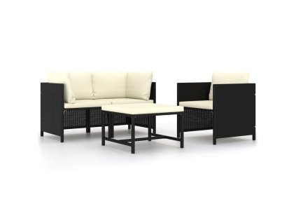 vidaXL 4-dielna záhradná súprava pohoviek s podložkami čierna polyratan