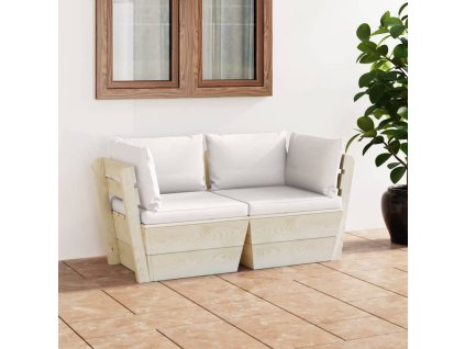 vidaXL 2-miestna záhradná pohovka z paliet+podložky, smrekové drevo