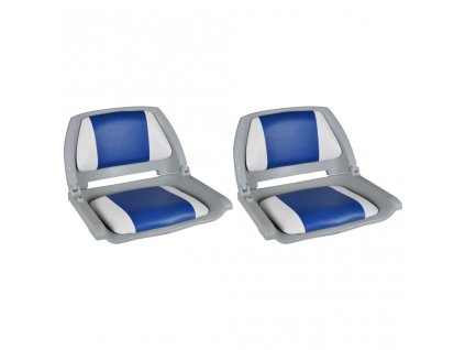 vidaXL Lodné sedadlá 2 ks sklopné s operadlom a modro-bielym vankúšom 41x51x48 cm
