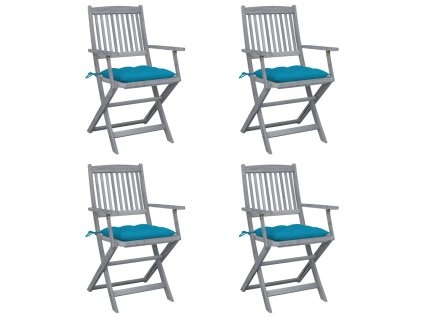 vidaXL Skladacie vonkajšie stoličky s podložkami 4 ks akáciový masív