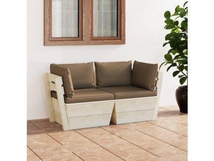 vidaXL 2-miestna záhradná pohovka z paliet+podložky, smrekové drevo