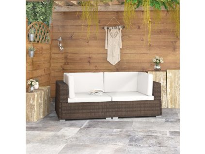 vidaXL Rohové sedačky 2 ks s podložkami hnedé polyratanové