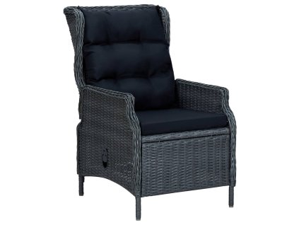 vidaXL Sklápacie záhradné kreslo s podložkami, polyratan, tmavosivé