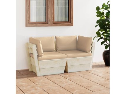 vidaXL 2-miestna záhradná pohovka z paliet+podložky, smrekové drevo