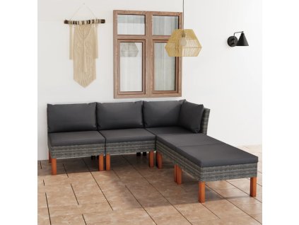 vidaXL 5-dielna záhradná sedacia súprava s podložkami polyratan sivá