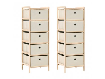 vidaXL Úložné regále a 5 látkových košíkov 2 ks béžové cédrové drevo