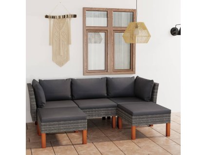 vidaXL 5-dielna záhradná sedacia súprava s podložkami polyratan sivá