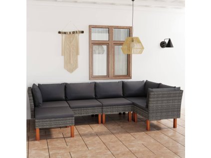 vidaXL 6-dielna záhradná sedacia súprava s podložkami polyratan sivá