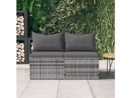 vidaXL Záhradné stredové pohovky s vankúšmi 2 ks sivé polyratan