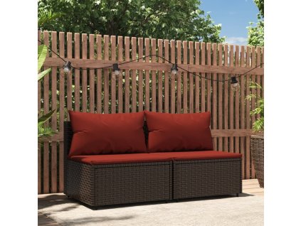 vidaXL Záhradné stredové pohovky s podložkami 2 ks hnedé polyratan