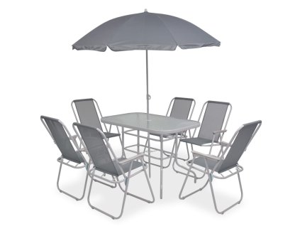 vidaXL 8-dielna vonkajšia jedálenská súprava oceľ a textilén sivá
