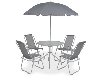 vidaXL 6-dielna vonkajšia jedálenská súprava oceľ a textilén sivá