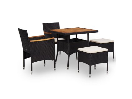 vidaXL 5-dielna vonkajšia jedálenská súprava,čierna,polyratan a akácia