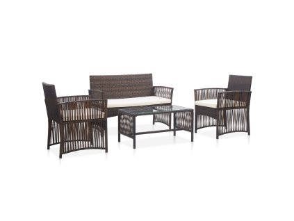 vidaXL 4-dielna záhradná sedacia súprava s vankúšmi hnedá polyratanová