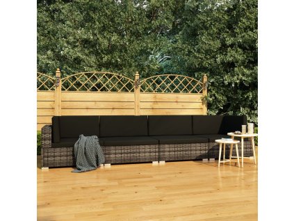 vidaXL 4-dielna záhradná sedacia súprava s podložkami sivá polyratanová