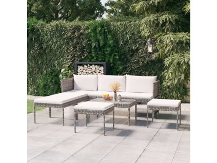 vidaXL 6-dielna záhradná sedacia súprava s vankúšmi sivá polyratan