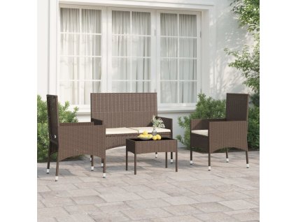 vidaXL 4-dielna záhradná sedacia súprava s vankúšmi hnedá polyratanová