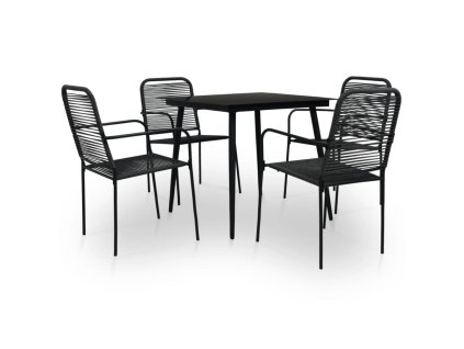 vidaXL 5-dielna záhradná jedálenská súprava čierna bavlnené lano a oceľ