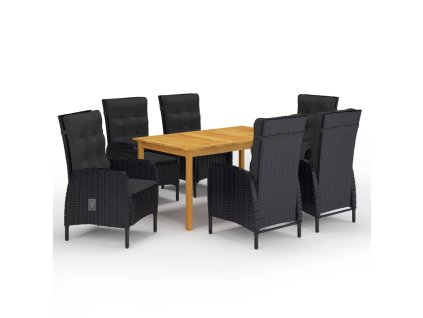 vidaXL 7-dielna záhradná jedálenská súprava čierna