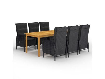 vidaXL 7-dielna záhradná jedálenská súprava čierna