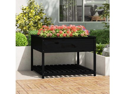 vidaXL Kvetináč s policou čierny 111,5x111,5x81 cm masívna borovica