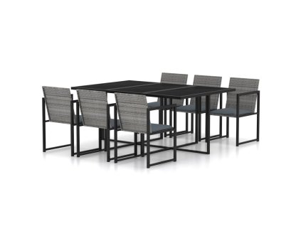 vidaXL 7-dielna vonkajšia jedálenská súprava s vankúšmi polyratan sivá