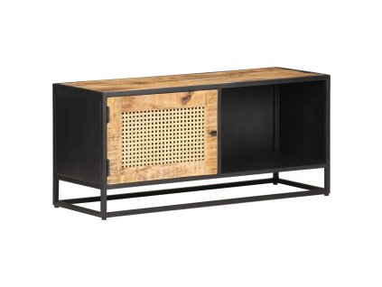 vidaXL TV skrinka 90x30x40 cm surový mangovníkový masív a prírodný rákos