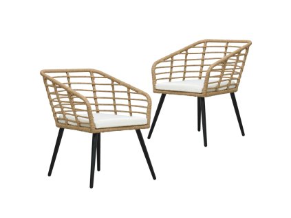 vidaXL Záhradné stoličky s podložkami 2 ks, polyratan, dubová farba