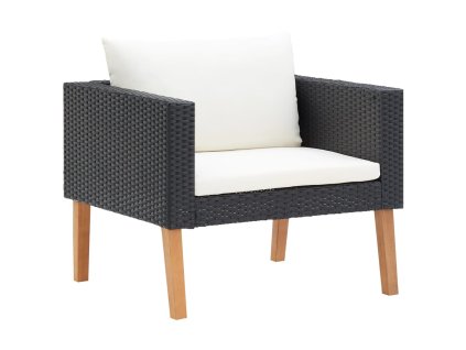 vidaXL Záhradné kreslo s podložkami, polyratan, čierne