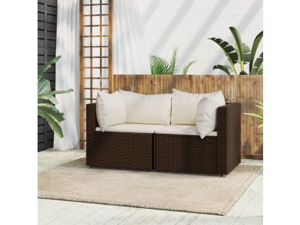 vidaXL Záhradné rohové pohovky s podložkami 2 ks hnedé polyratan
