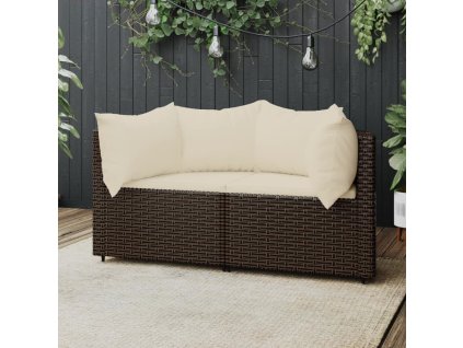 vidaXL Záhradné rohové pohovky s podložkami 2 ks hnedé polyratan