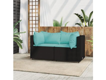 vidaXL Záhradné rohové pohovky s podložkami 2 ks čierne polyratan